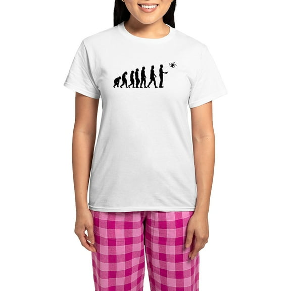 CafePress - Drone Evolution Women's Light Pajamas - Women's Short Sleeve Print T-Shirt and Pants Light Cotton Pajama Set