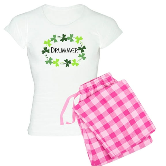 CafePress - Drummer Shamrock Oval Women's Light Pajamas - Women's Short Sleeve Print T-Shirt and Pants Light Cotton Pajama Set