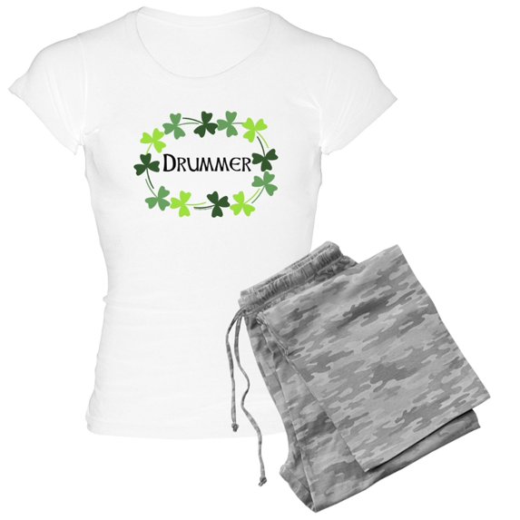 CafePress - Drummer Shamrock Oval Women's Light Pajamas - Women's Short Sleeve Print T-Shirt and Pants Light Cotton Pajama Set