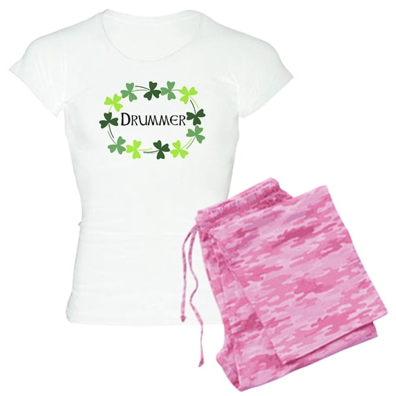 CafePress - Drummer Shamrock Oval Women's Light Pajamas - Women's Short Sleeve Print T-Shirt and Pants Light Cotton Pajama Set