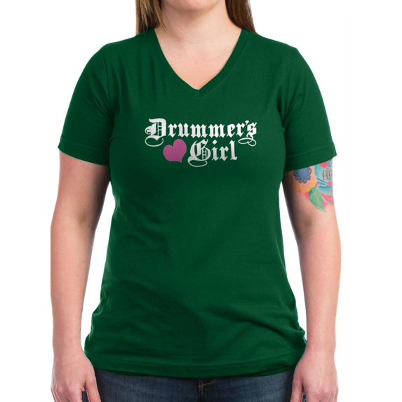 CafePress - Drummer's Girl Women's V Neck Dark T Shirt - Women's V-Neck Dark T-Shirt