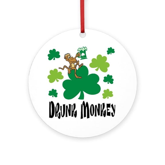 CafePress - Drunk Monkey - Round Wood Ornament 4"