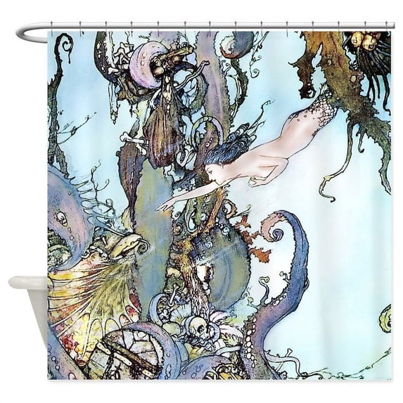 CafePress - Dulac Mermaid Treasure - Unique Fabric Shower Curtain 70" x 72"