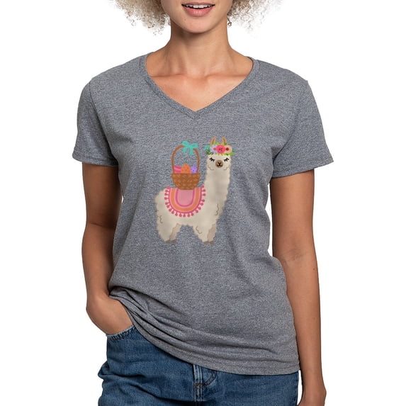 CafePress - EASTER ALPACHA T Shirt - Women's V-Neck Dark T-Shirt