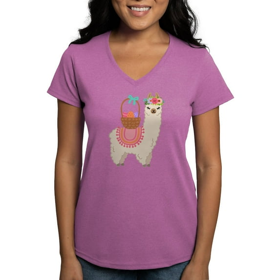 CafePress - EASTER ALPACHA T Shirt - Women's V-Neck Dark T-Shirt