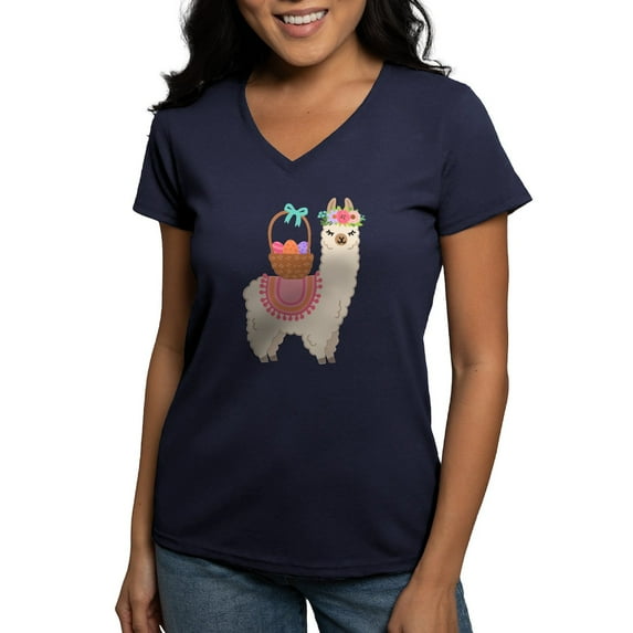 CafePress - EASTER ALPACHA T Shirt - Women's V-Neck Dark T-Shirt
