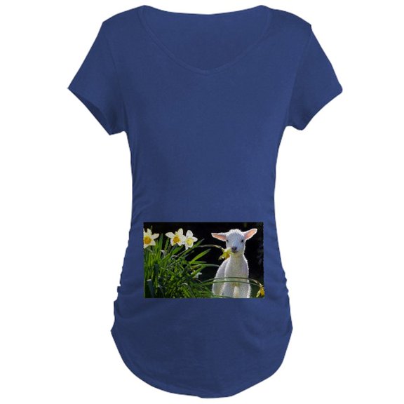 CafePress - EASTER LAMB AND FLOWERS 2 Maternity T Shirt - Maternity Dark T-Shirt