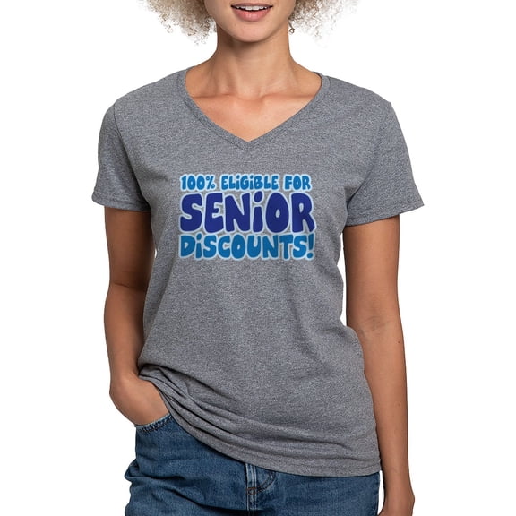 CafePress - ELIGIBLE FOR SENIOR DISCOUNTS! Women's V Neck Dark - Women's V-Neck Dark T-Shirt