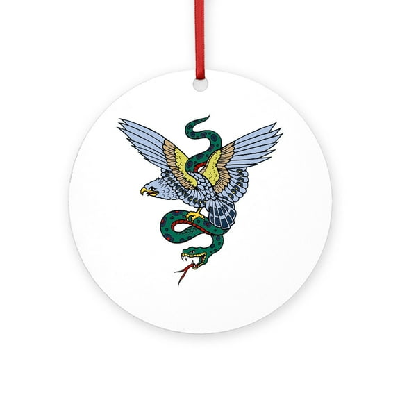 CafePress - Eagle Snake Military Tattoo - Round Wood Ornament 4"