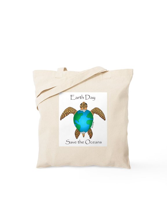 - Earth Day Turtle Tote Bag - Unisex Canvas Tote Bag, Beige, 1-Piece