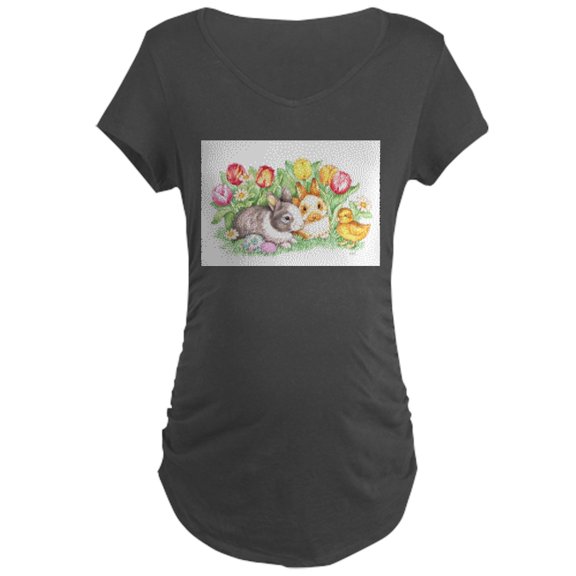 CafePress - Easter Bunnies, Duckling And Tulips Maternity T Sh - Maternity Dark T-Shirt