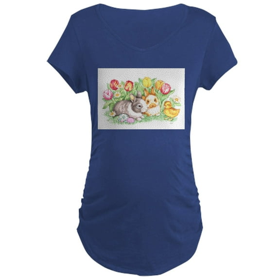 CafePress - Easter Bunnies, Duckling And Tulips Maternity T Sh - Maternity Dark T-Shirt