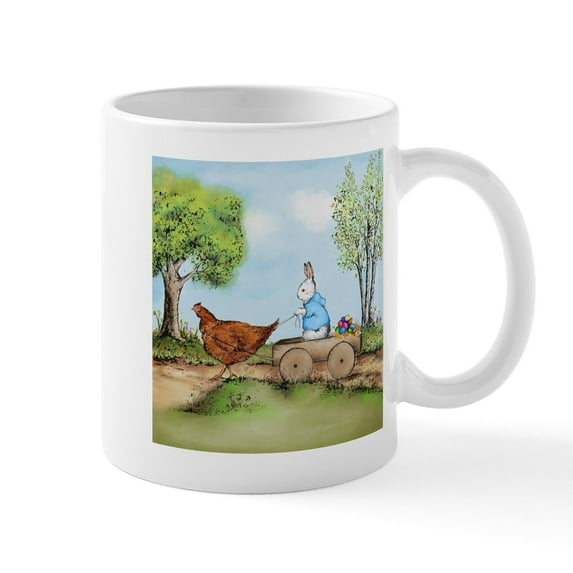 CafePress - Easter Bunny On The Road Mugs - 11 oz Ceramic Mug - Novelty Coffee Tea Cup