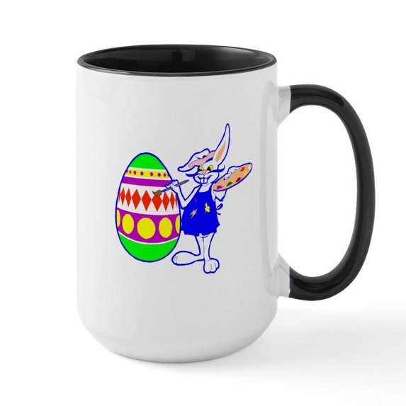 CafePress - Easter Bunny Painting Large Mug - 15 oz Ceramic Large White Novelty Mug