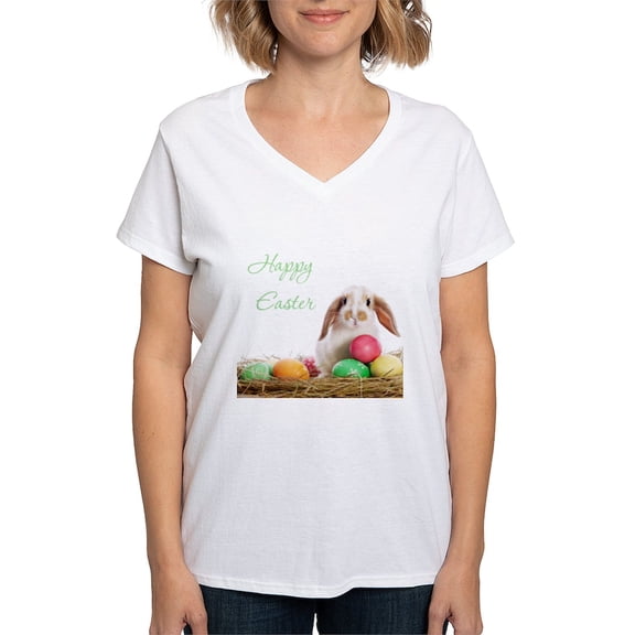CafePress - Easter Bunny T Shirt - Womens Cotton V-Neck T-shirt
