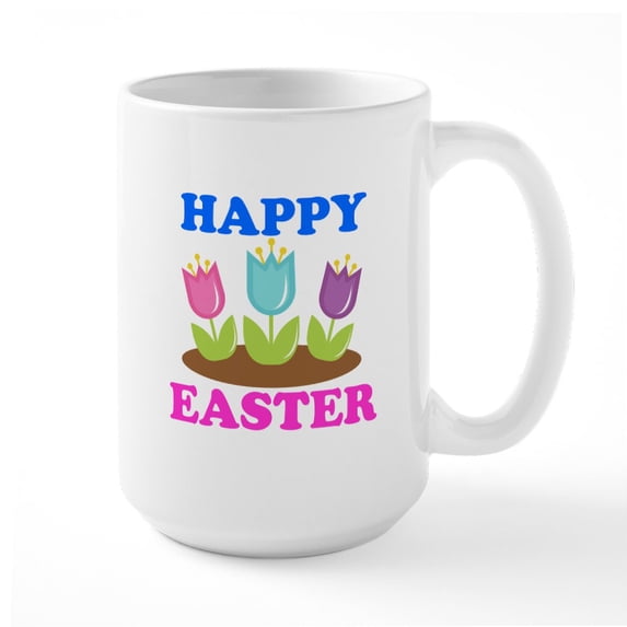 CafePress - Easter Flowers Happy Easter Mugs - 15 oz Ceramic Large White Novelty Mug