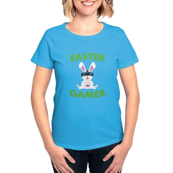 CafePress - Easter Gaming Bunny Gamer T Shirt - Women's Traditional Fit Dark T-Shirt