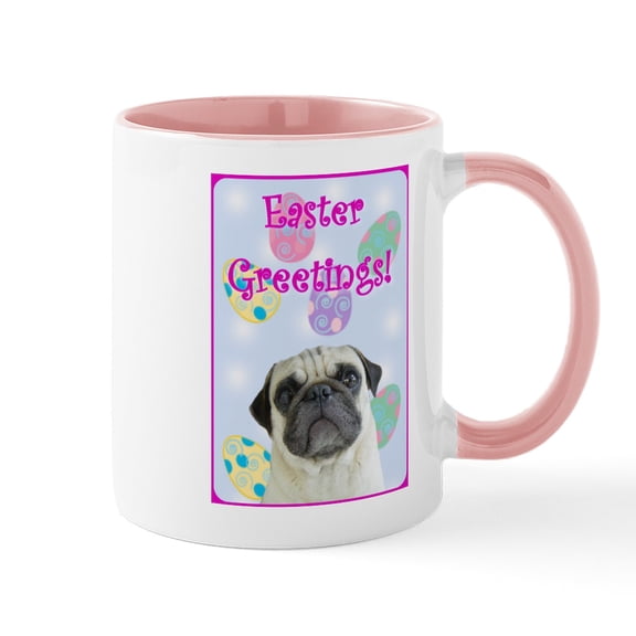 CafePress - Easter Greetings Pug Mug - 11 oz Ceramic Mug - Novelty Coffee Tea Cup