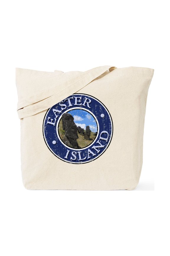 - Easter Island Distressed Tote Bag - Unisex Canvas Tote Bag, Beige, 1-Piece