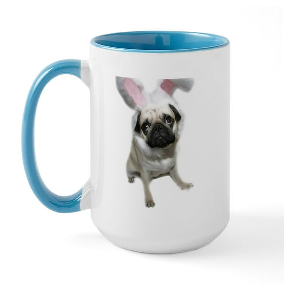 CafePress - Easter Pug Large Mug - 15 oz Ceramic Large White Novelty Mug