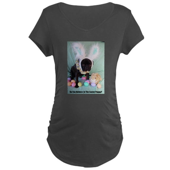 CafePress - Easter Puggy Maternity Dark T Shirt - Maternity Dark T-Shirt