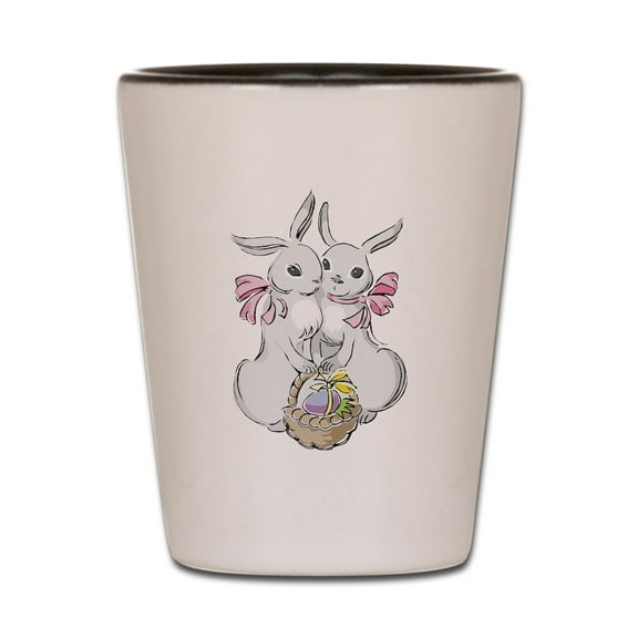 CafePress - Easter Rabbits - White/Black Shot Glass, Unique and Funny Shot Glass