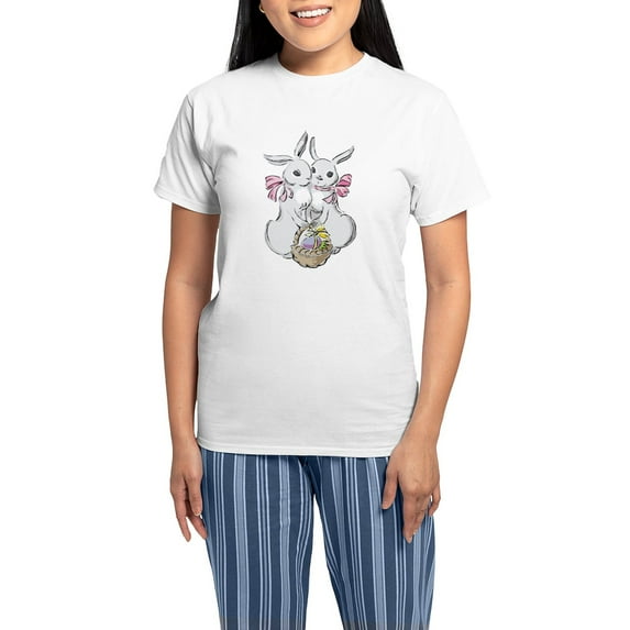 CafePress - Easter Rabbits Women's Light Pajamas - Women's Short Sleeve Print T-Shirt and Pants Light Cotton Pajama Set