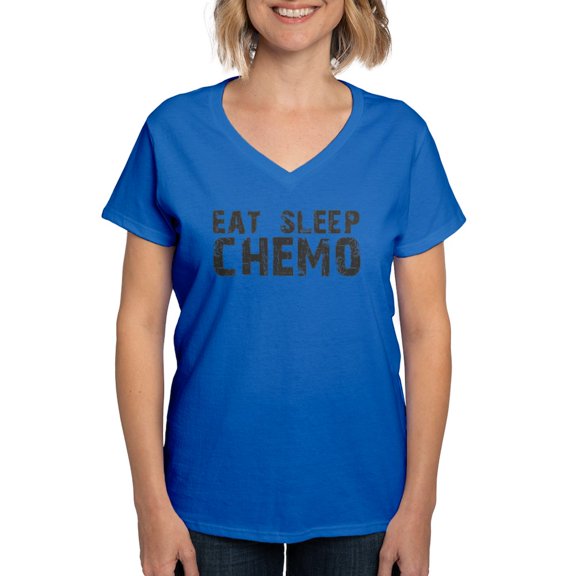 CafePress - Eat Sleep Chemo T Shirt - Women's V-Neck Dark T-Shirt