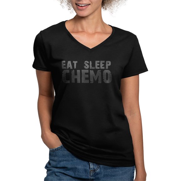 CafePress - Eat Sleep Chemo T Shirt - Women's V-Neck Dark T-Shirt