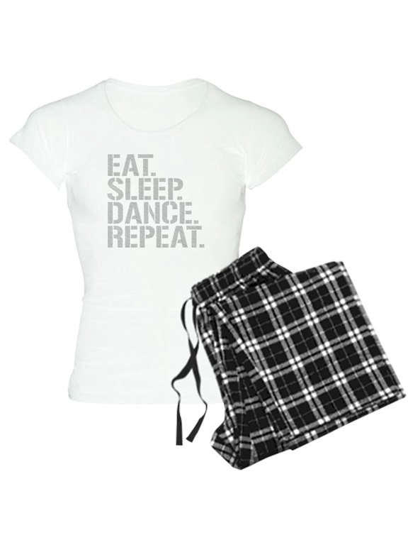 - Eat Sleep Dance Repeat Pajamas - Women's Short Sleeve Print T-Shirt and Pants Light Cotton Pajama Set