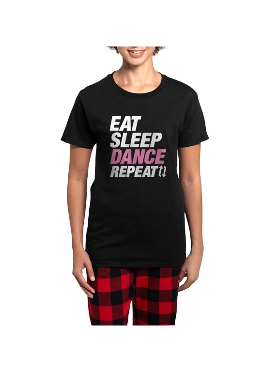 - Eat Sleep Dance Repeat Women's Dark Pajamas - Women's Short Sleeve Print T-Shirt and Pants Dark Cotton Pajama Set
