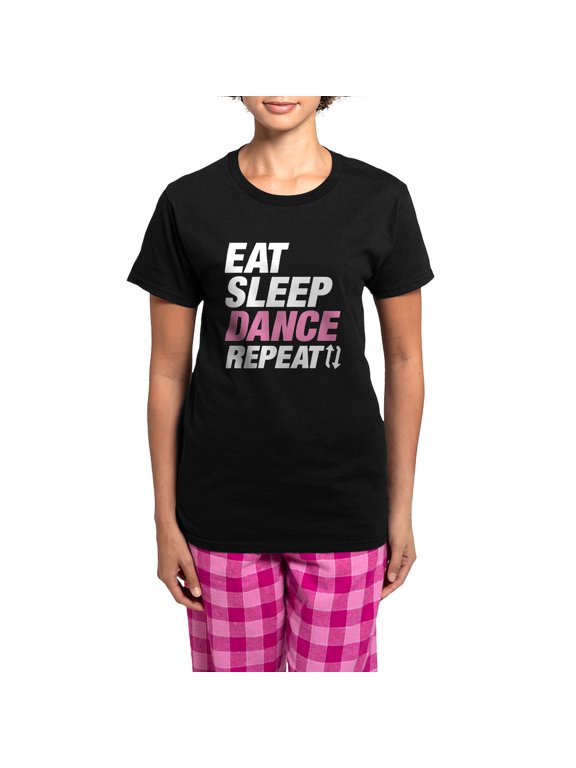 - Eat Sleep Dance Repeat Women's Dark Pajamas - Women's Short Sleeve Print T-Shirt and Pants Dark Cotton Pajama Set