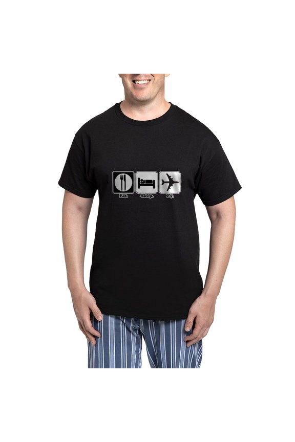 - Eat. Sleep. Fly. (Pilot/Plane Men's Dark Pajamas - Men's Dark Loose Fit Cotton Pajama Set
