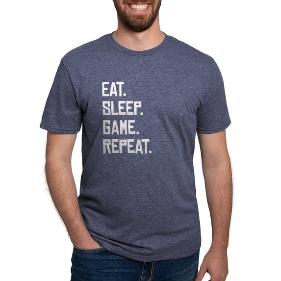 CafePress - Eat Sleep Game Repeat T Shirt - Mens Tri-blend T-Shirt