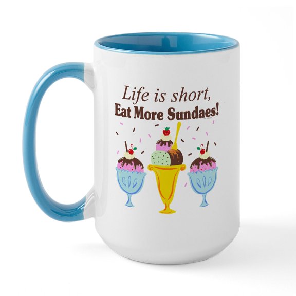 CafePress - Eat Sundaes Large Mug Mugs - 15 oz Ceramic Large White Novelty Mug