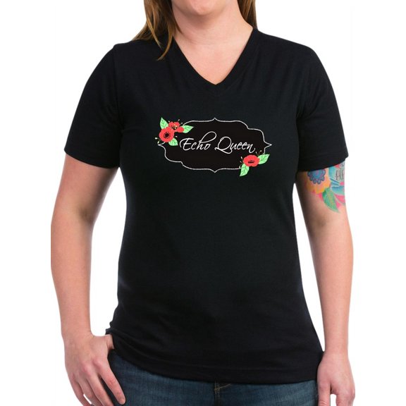 CafePress - Echo Queen Poppies Women's V Neck Dark T Shirt - Women's V-Neck Dark T-Shirt