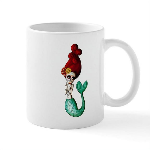CafePress - El Dia De Los Muertos Mermaid Mugs - 11 oz Ceramic Mug - Novelty Coffee Tea Cup