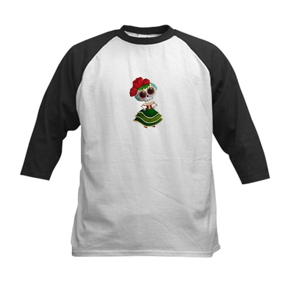 CafePress - El Dia De Los Muertos Skeleton Girl Baseball Jerse - Kids Cotton Baseball Jersey, 3/4 Sleeve Shirt