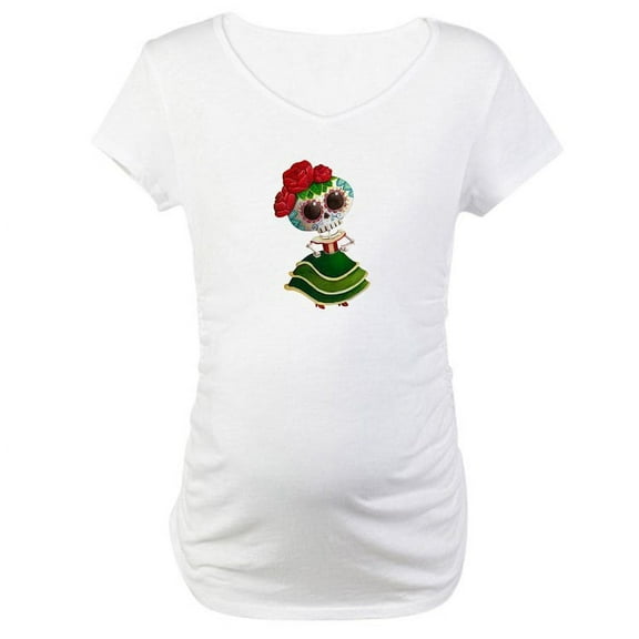 CafePress - El Dia De Los Muertos Skeleton Girl Maternity T Sh - Cotton Maternity T-shirt, Cute & Funny Pregnancy Tee