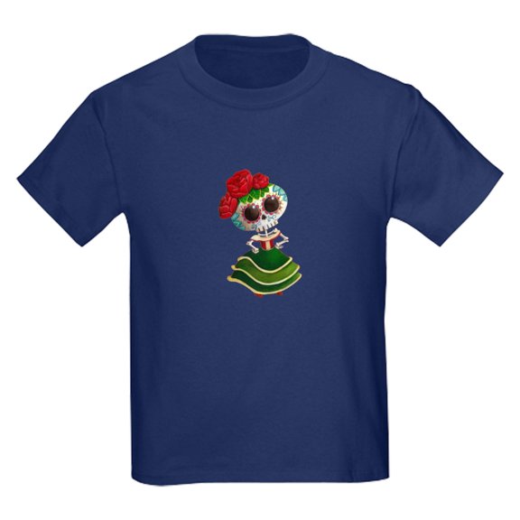 CafePress - El Dia De Los Muertos Skeleton Girl T Shirt - Dark T-Shirt Kids XS-XL