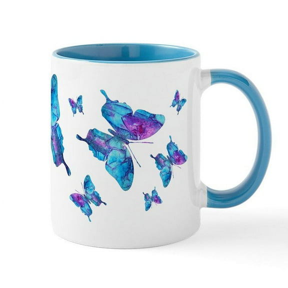 CafePress - Electric Blue Butterfly Dance Mug - 11 oz Ceramic Mug - Novelty Coffee Tea Cup