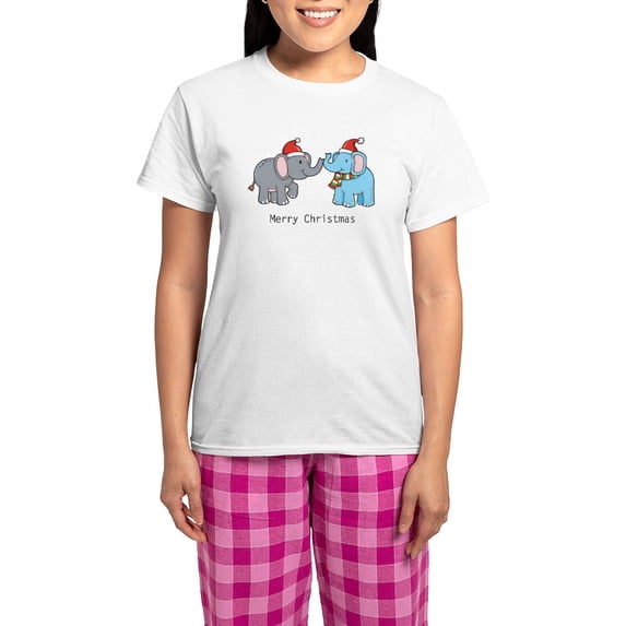 CafePress - Elephant Christmas Women's Light Pajamas - Women's Short Sleeve Print T-Shirt and Pants Light Cotton Pajama Set