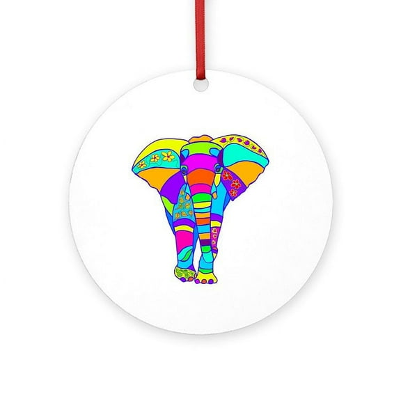 CafePress - Elephant Colored Designed - Round Wood Ornament 4"