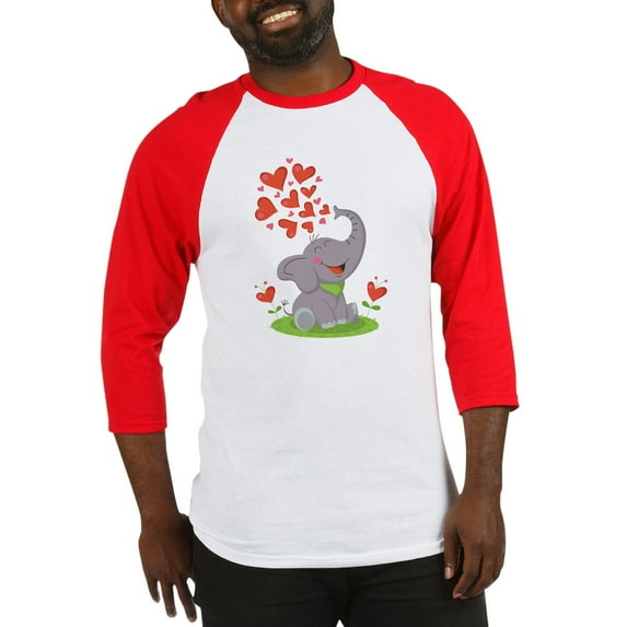 CafePress - Elephant With Hearts Baseball Jersey - Cotton Baseball Jersey, 3/4 Raglan Sleeve Shirt