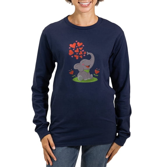 CafePress - Elephant With Hearts Long Sleeve T Shirt - Women's Long Sleeve Graphic Tee Casual Fit