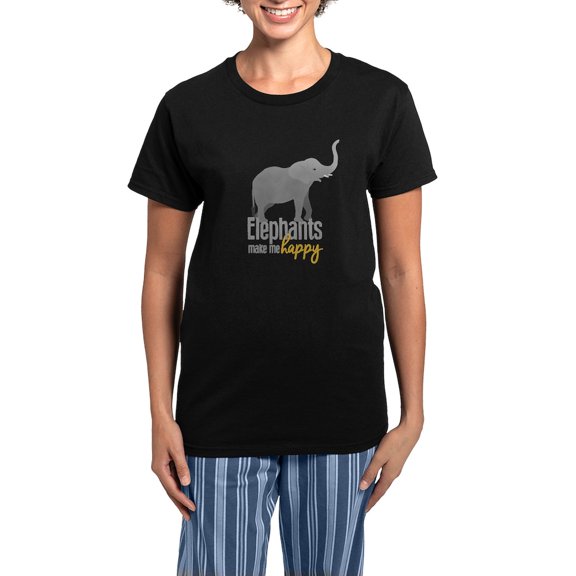 CafePress - Elephants Make Me Happy Women's Dark Pajamas - Women's Short Sleeve Print T-Shirt and Pants Dark Cotton Pajama Set
