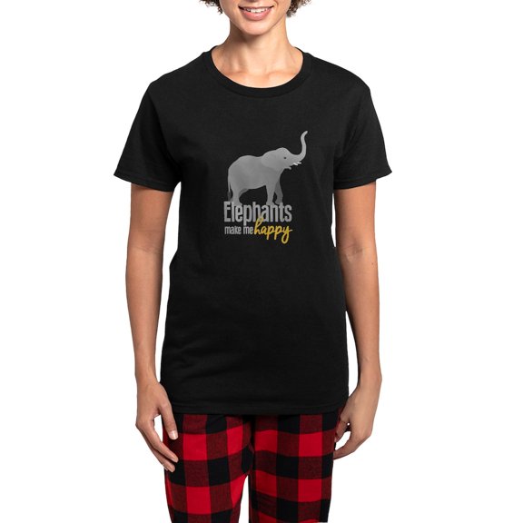 CafePress - Elephants Make Me Happy Women's Dark Pajamas - Women's Short Sleeve Print T-Shirt and Pants Dark Cotton Pajama Set