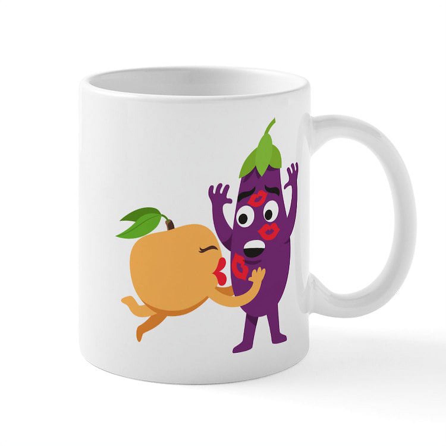 CafePress Emoji Peach Eggplant Kiss 11 oz Ceramic Mug Novelty