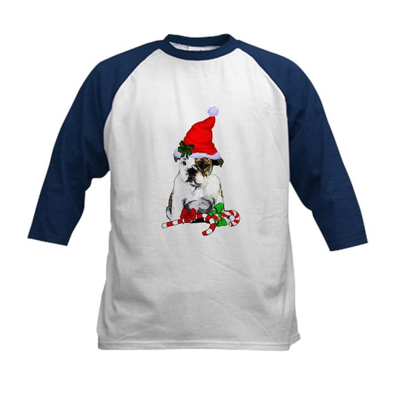 CafePress - English Bulldog Christmas Baseball Jersey - Kids Cotton Baseball Jersey, 3/4 Sleeve Shirt