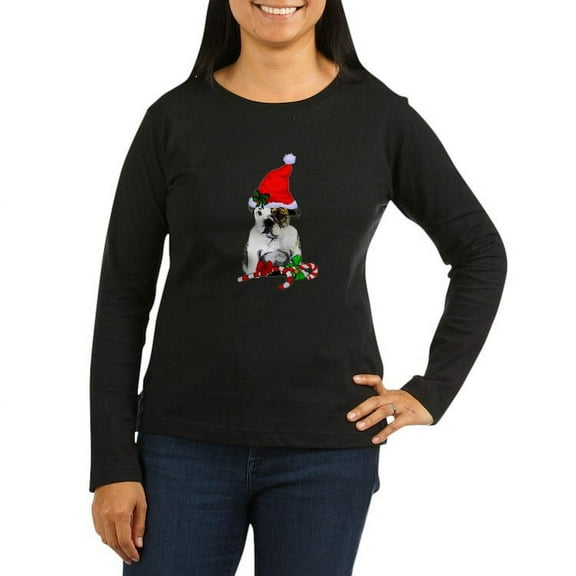 CafePress - English Bulldog Christmas Long Sleeve T Shirt - Women's Long Sleeve Graphic Tee Casual Fit